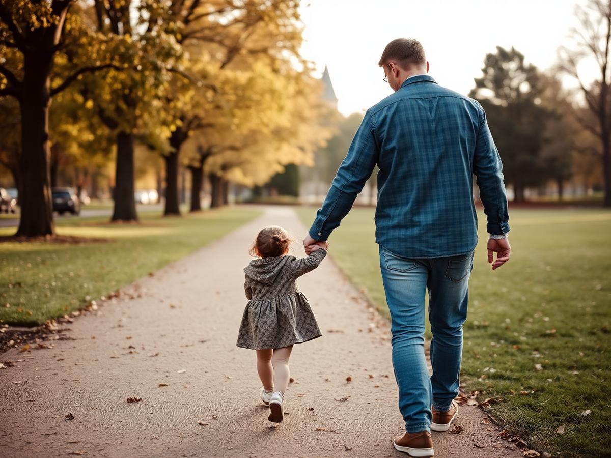 A father walking with his daughter — symbolizing new beginnings.